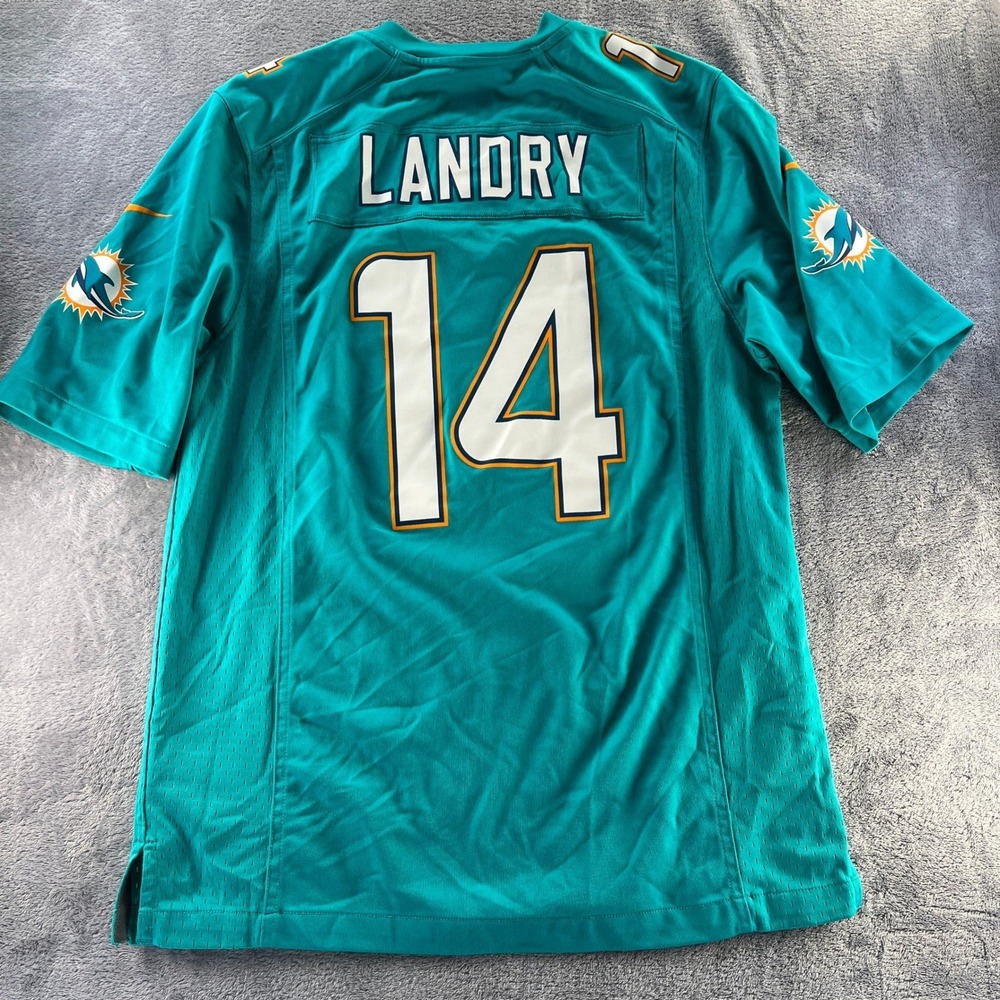 Nike Football Jersey Mens Small Aqua Miami Dolphins Jarvis Landry 14 NFL Game - Picture 6 of 11